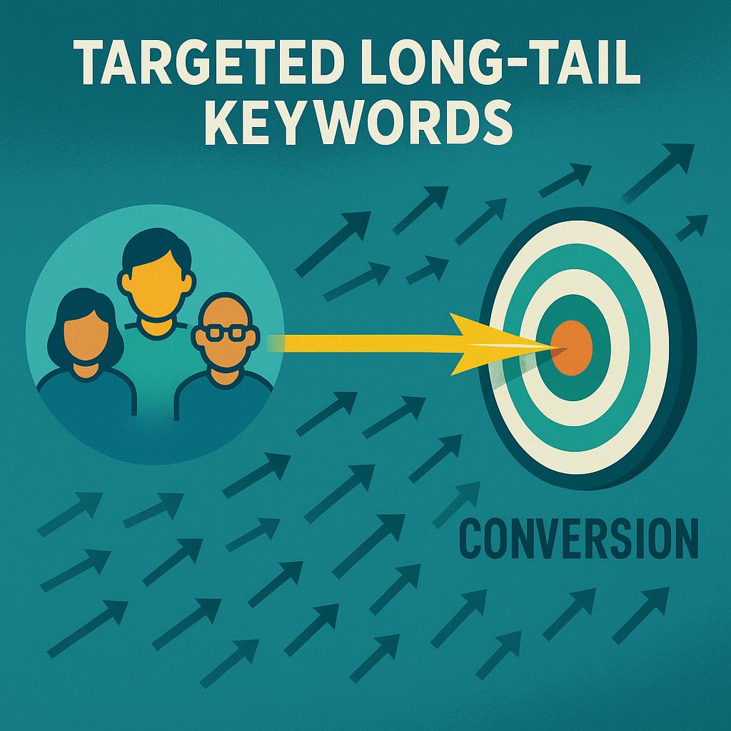 An infographic showing a direct, laser-focused marketing approach. A laser beam or precise arrow emanating from a target audience (represented by diverse user icons) hitting a bullseye labeled 